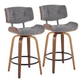 2 LumiSource Lombardi Grey Fabric 26 Inch Swivel Counter Stools