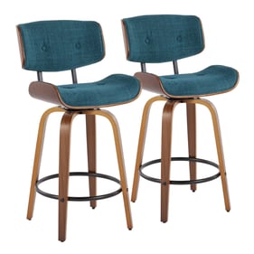 2 LumiSource Lombardi Teal Fabric 26 Inch Swivel Counter Stools