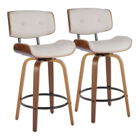 2 LumiSource Lombardi Cream PU 26 Inch Swivel Counter Stools