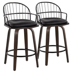 2 LumiSource Riley Black PU 26 Inch Swivel Counter Stools