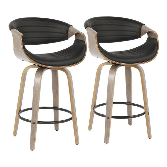 2 LumiSource Symphony Black PU Counter Stools LUMI-B26-SYMP2-SWVQ-LGYBK2