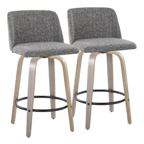 2 LumiSource Toriano Light Grey Noise Fabric 26 Inch Swivel Counter Stools ...