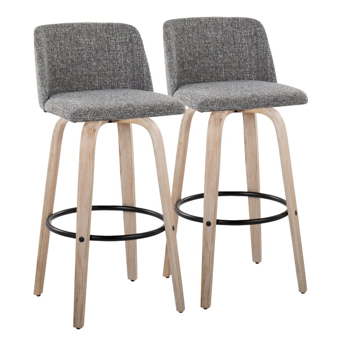 2 LumiSource Toriano Whitewashed Grey Noise Fabric 26 Inch Swivel Counter Stools with Black Round Footrest LUMI-B26-TRNO-GRTZQ2-WWNGY2