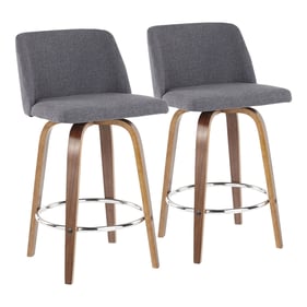 2 LumiSource Tintori Walnut Blue Fabric Counter Stools