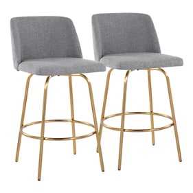 2 LumiSource Toriano Grey Fabric 26 Inch Swivel Counter Stools with Gold Ro...