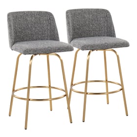 2 LumiSource Toriano Grey Noise Fabric 26 Inch Swivel Counter Stools with G...