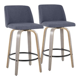 2 LumiSource Toriano Light Grey Blue Fabric 26 Inch Swivel Counter Stools w...