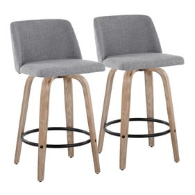 2 LumiSource Toriano Whitewashed Grey Fabric 26 Inch Swivel Counter Stools ...