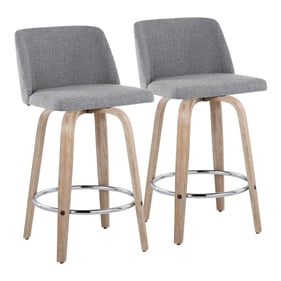 2 LumiSource Toriano Whitewashed Grey Fabric 26 Inch Swivel Counter Stools ...