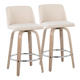 2 LumiSource Toriano Whitewashed Cream 26 Inch Swivel Counter Stools with C...