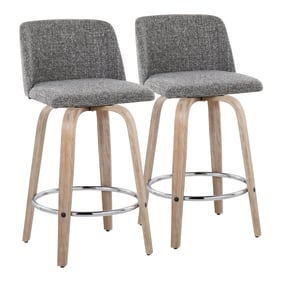 2 LumiSource Toriano Whitewashed Grey 26 Inch Swivel Counter Stools with Ch...