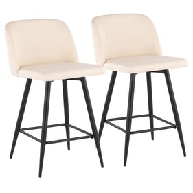 2 LumiSource Toriano Cream PU 26 Inch Swivel Counter Stools With Black Squa...