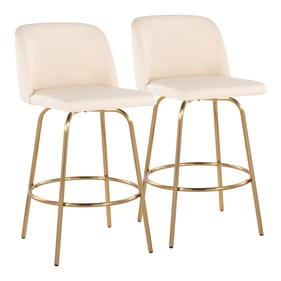 2 LumiSource Toriano Cream PU 26 Inch Swivel Counter Stools With Gold Round...