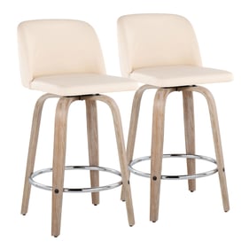 2 LumiSource Toriano Whitewashed Cream PU 26 Inch Swivel Counter Stools wit...