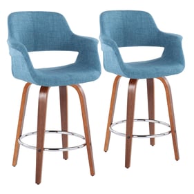 2 LumiSource Vintage Flair Walnut Blue Fabric 26 Inch Swivel Counter Stools...