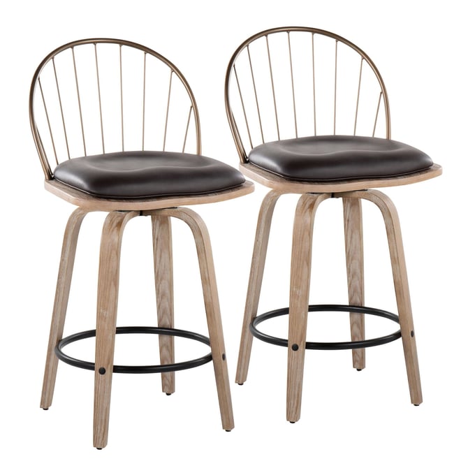 2 LumiSource Riley Whitewashed Brown 26 Inch Counter Stools LUMI-B26RILEYPUGRTZQ2WWANCUWW2