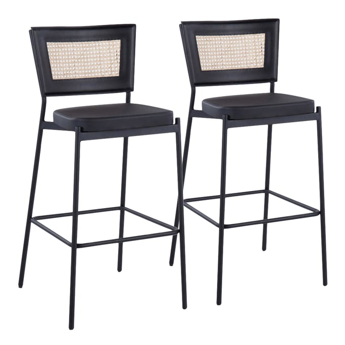 2 LumiSource Rattan Tania Black Bar Stools LUMI-B29-RTNTANIA-BKBK2