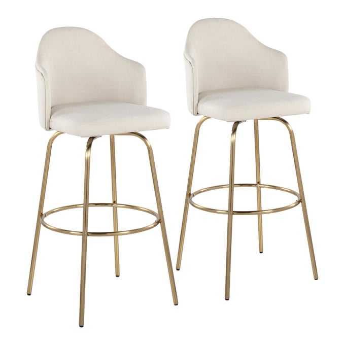 2 LumiSource Ahoy Gold Cream Fabric Bar Stools LUMI-B30-AHOYUP-CLAIREG2-AUCR2