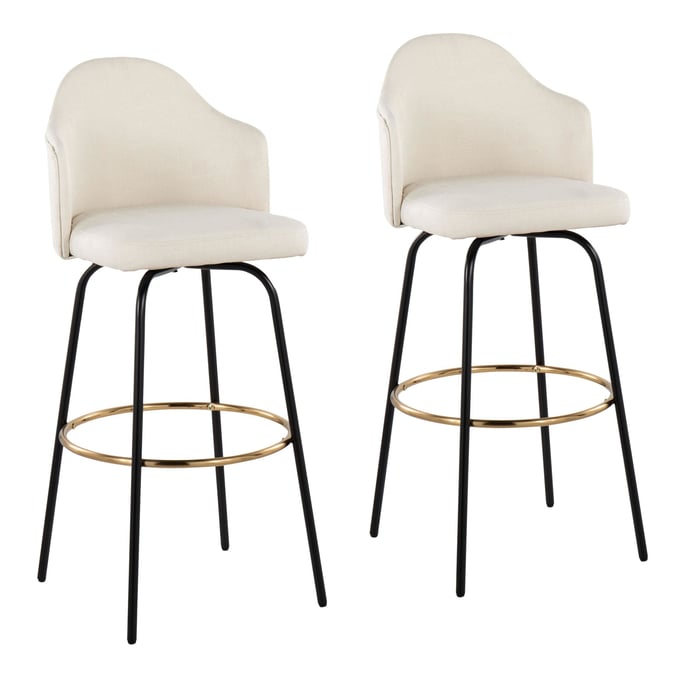 2 LumiSource Ahoy Cream Fabric Bar Stools LUMI-B30-AHOYUP-CLAIREG2-BKCR2