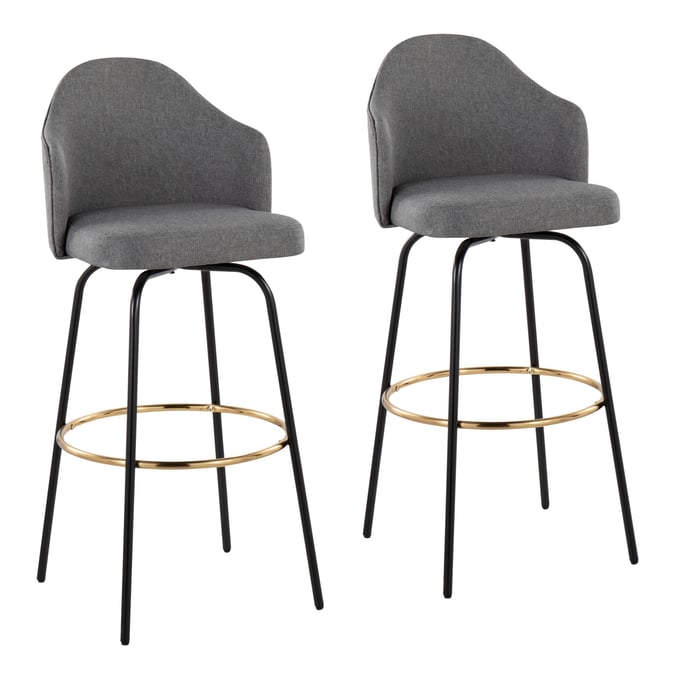 2 LumiSource Ahoy Grey Fabric Bar Stools LUMI-B30-AHOYUP-CLAIREG2-BKGY2