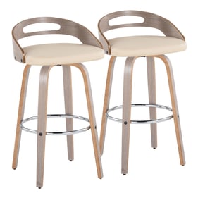 2 LumiSource Cassis Light Grey Cream 30 Inch Swivel Barstools with Round Fo...