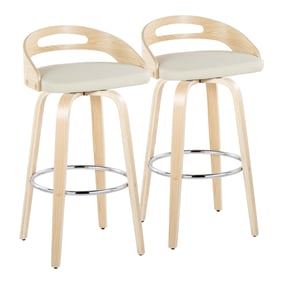 2 LumiSource Cassis Natural Cream 30 Inch Swivel Barstools with Chrome Roun...