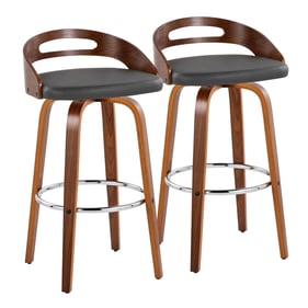 2 LumiSource Cassis Walnut Grey 30 Inch Swivel Barstools with Chrome Round ...