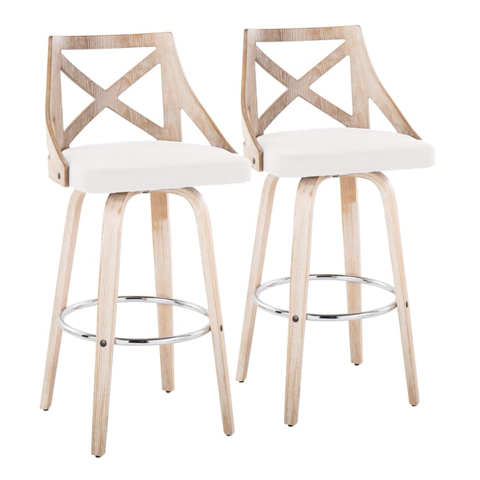 2 LumiSource Charlotte Whitewashed Cream 30 Inch Swivel Barstools LUMI-B30-CHARLOT-GRTZR2WWWWCR2