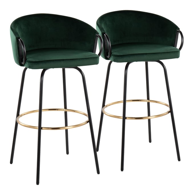 2 LumiSource Claire Emerald Green Barstools LUMI-B30-CLAIRE2-SWVG-BKVGN2