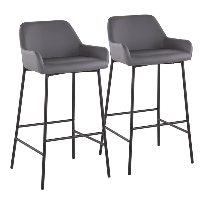 2 LumiSource Daniella Black Grey PU Bar Stools LUMI-B30-DNLA2-BKPUGY2