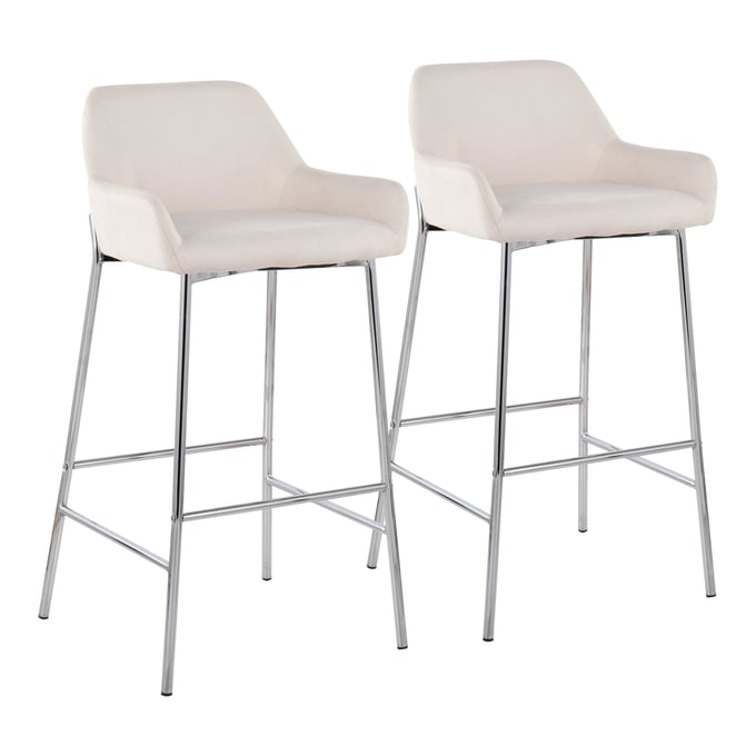 2 LumiSource Daniella Chrome Cream Fabric Bar Stools LUMI-B30-DNLA2-CHRMCR2