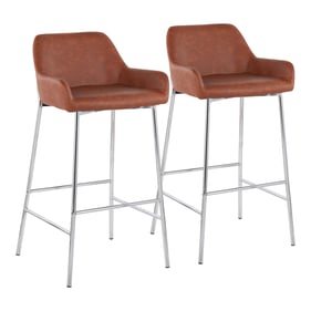 2 LumiSource Daniella Chrome Camel PU Bar Stools