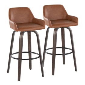 2 LumiSource Daniella Walnut Camel 30 Inch Swivel Barstools with Black Roun...