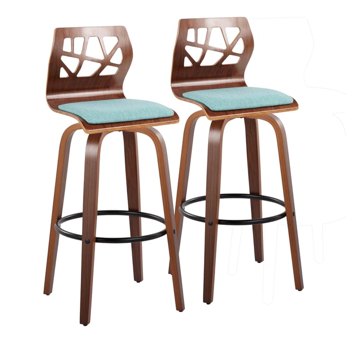 2 LumiSource Folia Walnut Teal 30 Inch Swivel Barstools LUMI-B30-FOLIA-GRTZQ2-WLWLTL2