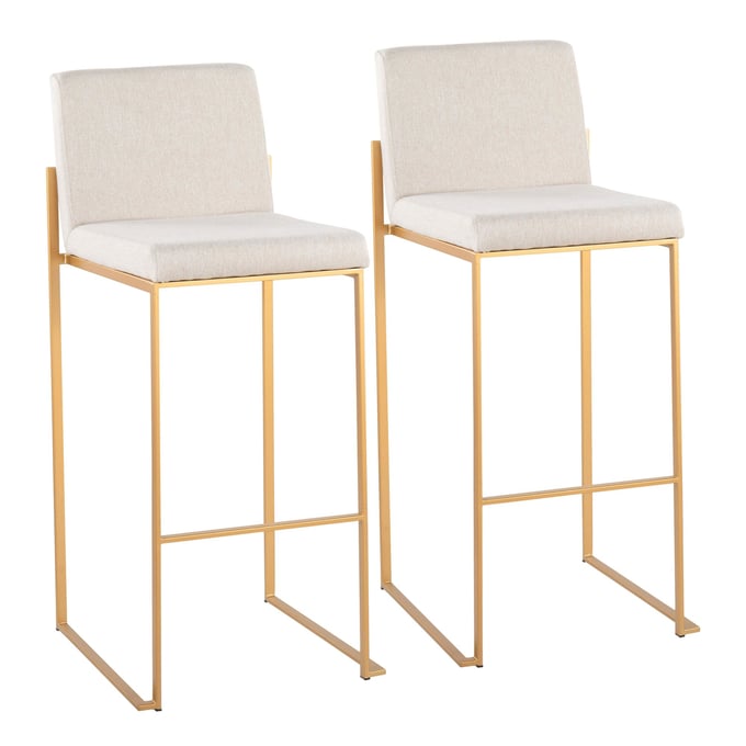 2 LumiSource Fuji Gold Beige High Back Barstools LUMI-B30-FUJIHB-AUFBG2