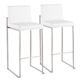 2 LumiSource Fuji Stainless Steel White PU High Back Barstools