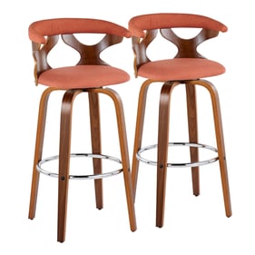 2 LumiSource Gardenia Orange 30 Inch Swivel Barstools with Chrome Round Foo...