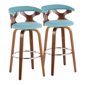 2 LumiSource Gardenia Teal 30 Inch Swivel Barstools with Chrome Round Footr...