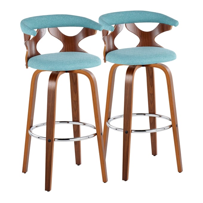 2 LumiSource Gardenia Teal 30 Inch Swivel Barstools with Chrome Round Footrest LUMI-B30-GARDFB-GRTZR2-WLWLTL2