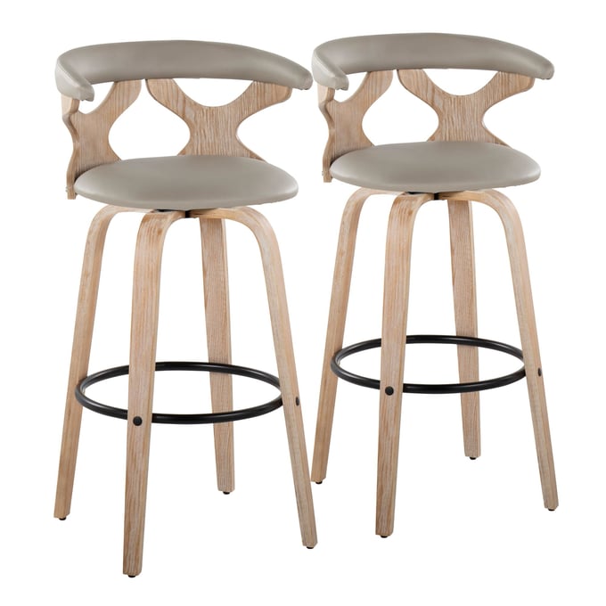 2 LumiSource Gardenia Light Grey PU 30 inch Swivel Barstools LUMI-B30-GARDPU-GRTZQ2-WWLGY2