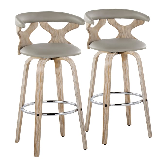 2 LumiSource Gardenia Whitewashed Light Grey 30 inch Swivel Barstools LUMI-B30-GARDPU-GRTZR2-WWLGY2