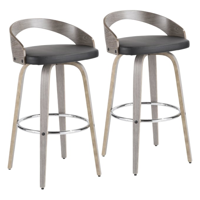 2 LumiSource Grotto Black Swivel Barstools LUMI-B30-GROTTO2-SWVR-LGYBK2