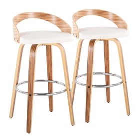 2 LumiSource Grotto Zebra Wood White 30 Inch Swivel Barstools