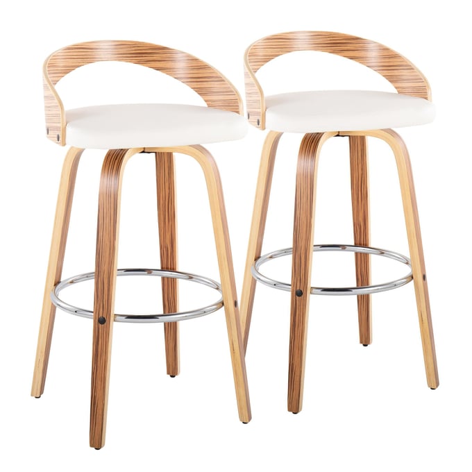 2 LumiSource Grotto Zebra Wood White 30 Inch Swivel Barstools LUMI-B30-GROTTOPU-GRTZR2ZBZBW2