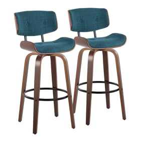 2 LumiSource Lombardi Teal Fabric 30 Inch Swivel Barstools