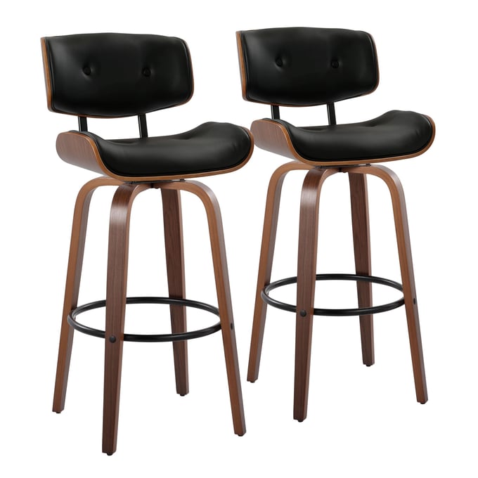 2 LumiSource Lombardi Black PU 30 Inch Swivel Barstools LUMI-B30-LMBPU-GRTZQ2-WLWLBK2