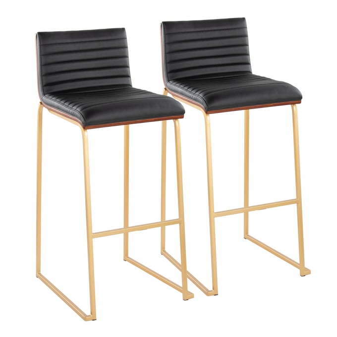 2 LumiSource Mason Mara Gold Black PU 30 Inch Barstools LUMI-B30-MASONPU-MARA1-AUWLBK2