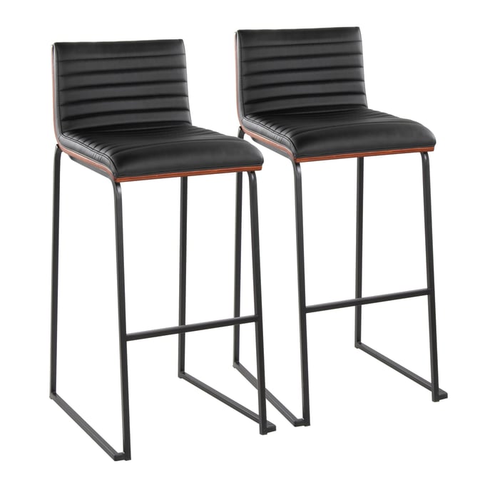 2 LumiSource Mason Mara Black PU 30 Inch Barstools LUMI-B30-MASONPU-MARA1-BKWLBK2