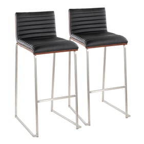 2 LumiSource Mason Mara Stainless Steel Black PU 30 Inch Barstools