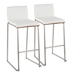 2 LumiSource Mason Mara Stainless Steel White PU 30 Inch Barstools